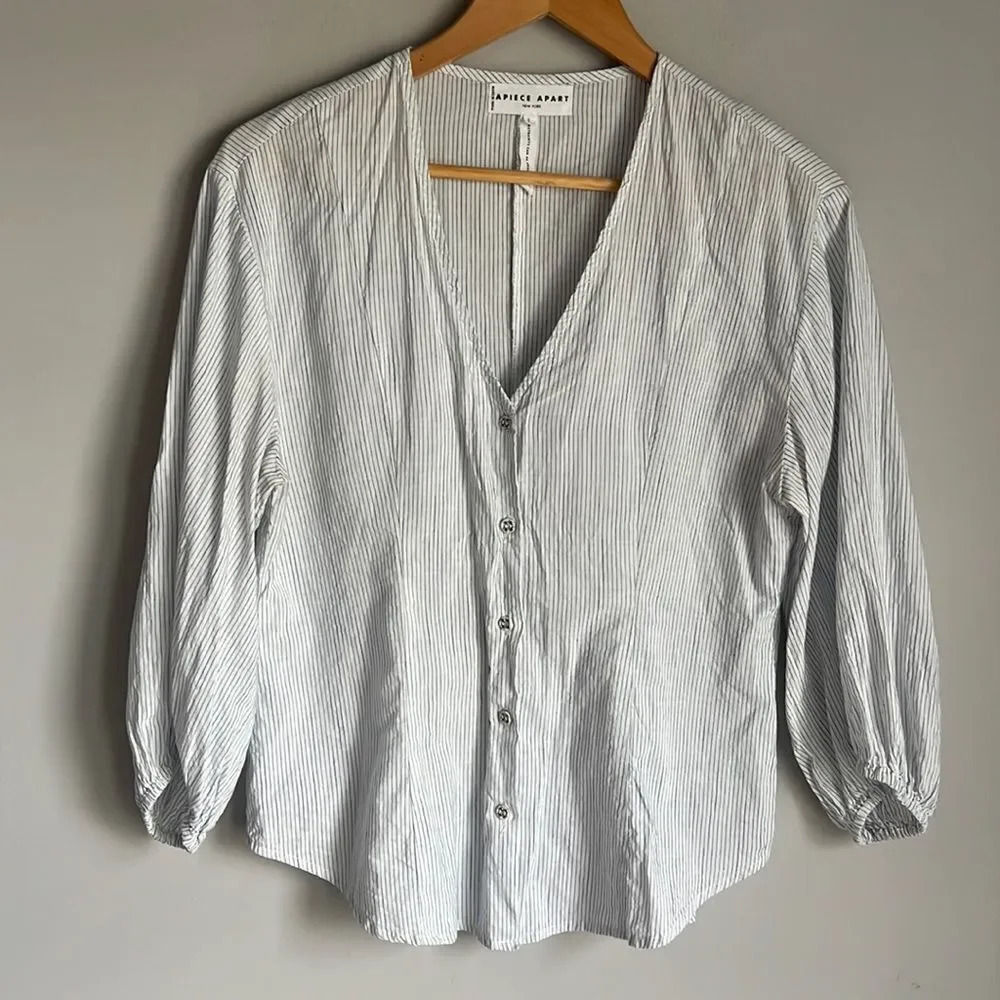 Apiece Apart Striped Blouse - White and Gray